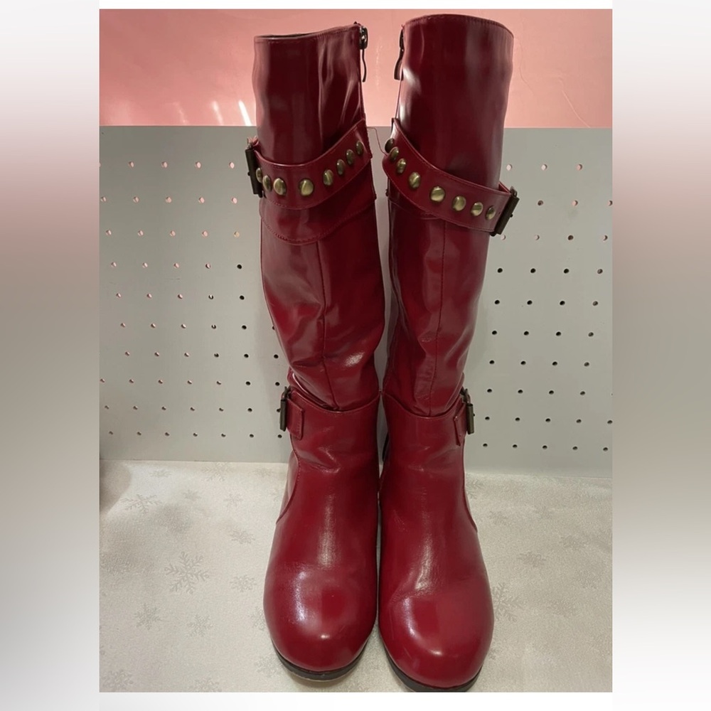Beacon Fashion & Fit Red Frontier Studded Mid- Calf Boots